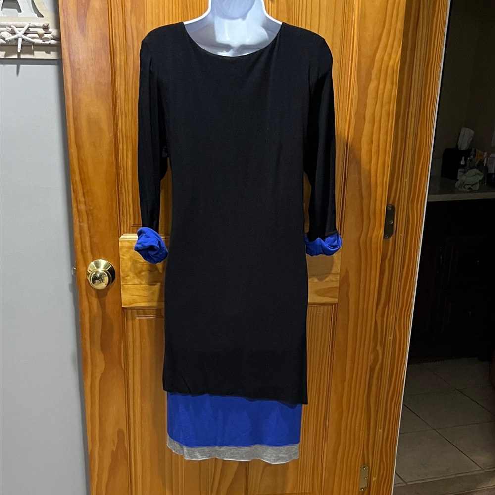 Cha Cha Vente Black Dress with Blue and Gray Accents - Picture 7 of 10
